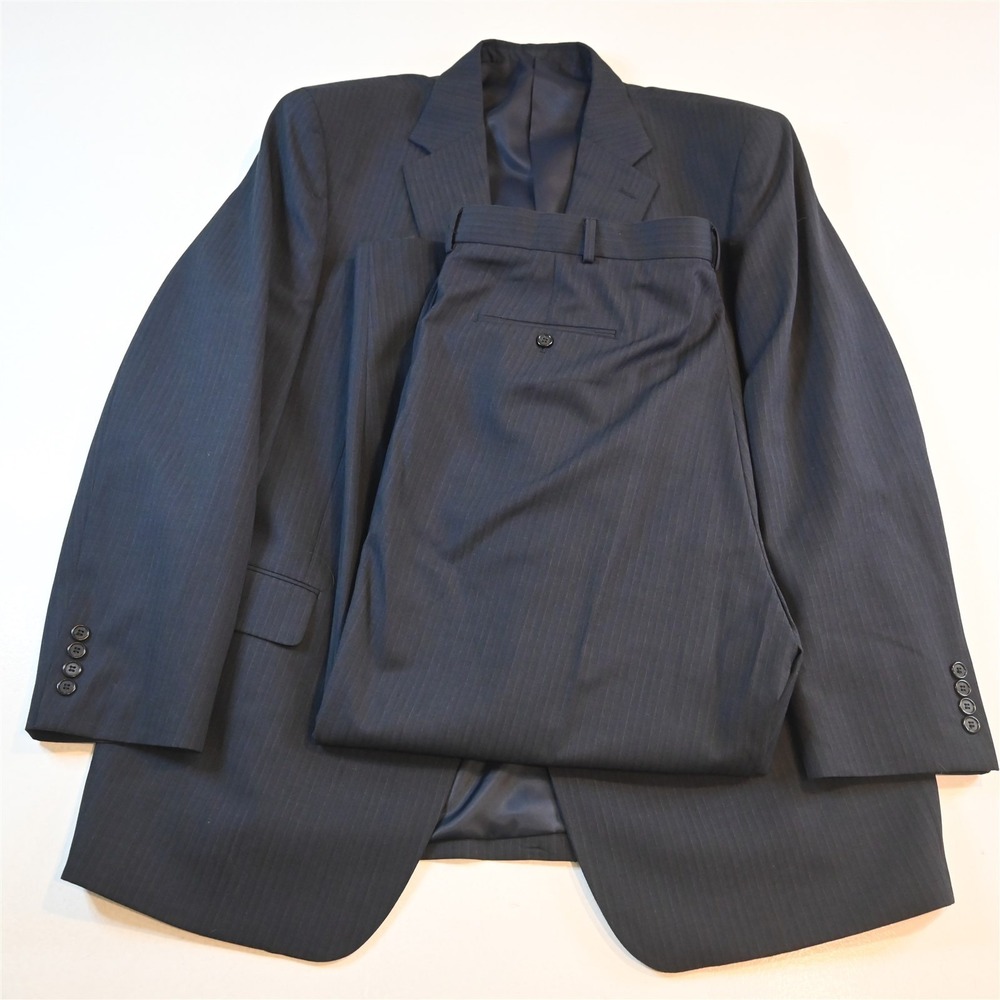 Warren Sewell 48L 42x30 Blue Striped Wool Mens Jacket Pants Suit